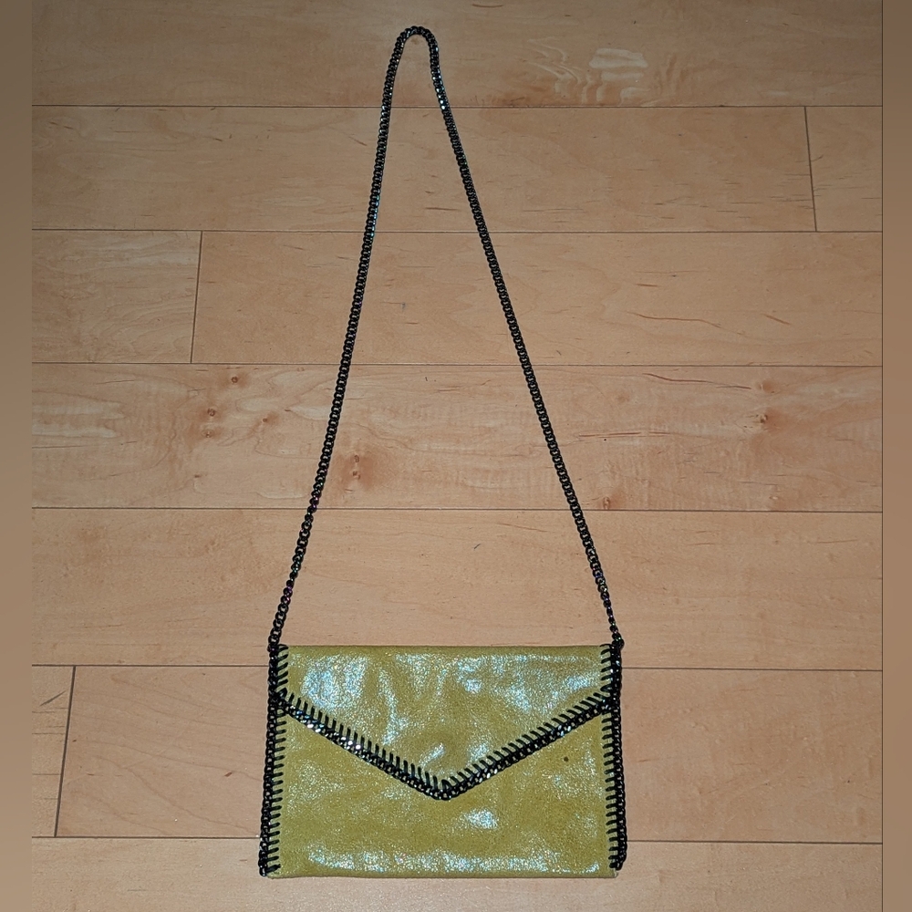 Vimoda Paris Leather Crossbody Bag Mustard Yellow Envelope Chain Purse